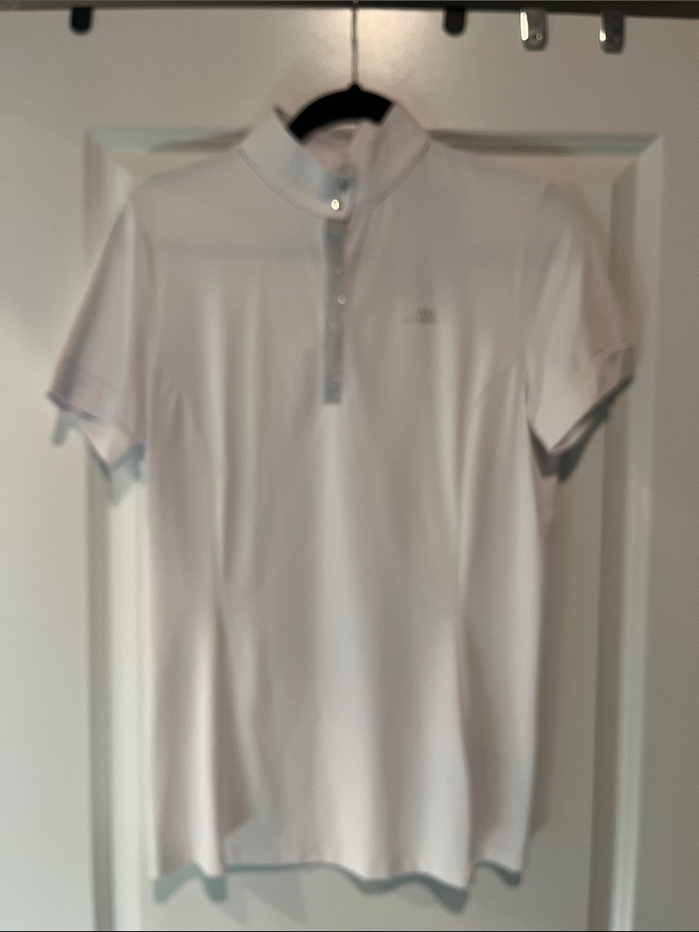 Women's White Short-Sleeve Polo with Stand Collar
